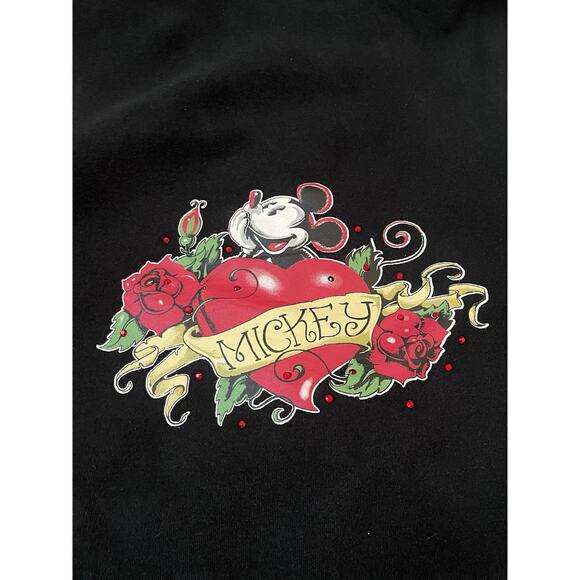 Disney Parks Y2K Black Full Zip Hoodie Women's M Mickey Mouse Rose Tattoo - Picture 10 of 10